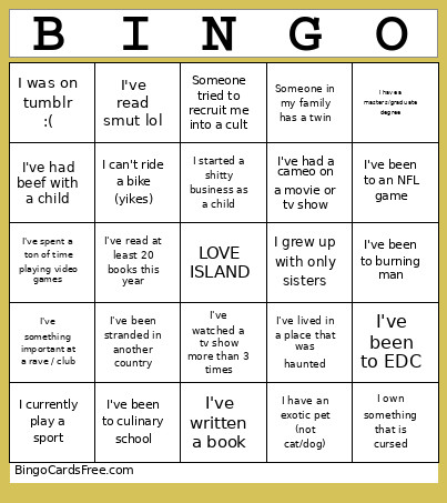 LOVE ISLAND Bingo Card