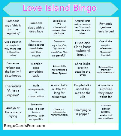 Love Island Finale Bingo
