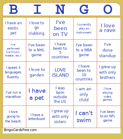 Love Island Matchmaking Bingo Card