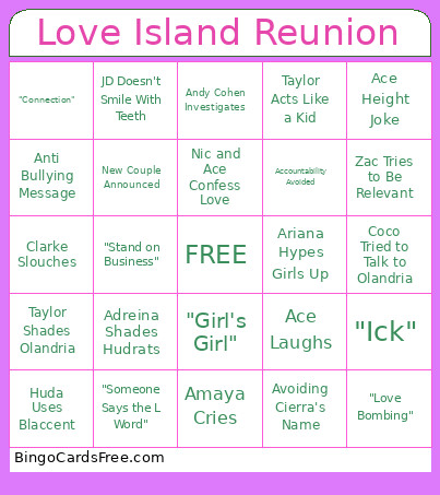Love Island Reunion Bingo Card 2
