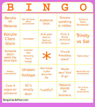 Love Island Reunion Bingo Card 2