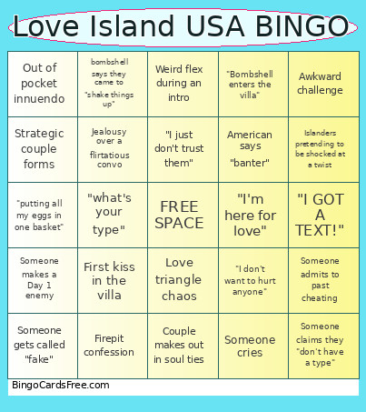 Love Island USA Bingo Card