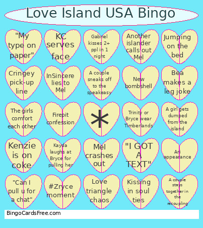 Love Island USA Bingo Card
