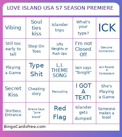LOVE ISLAND USA S7 SEASON PREMIERE Bingo Card