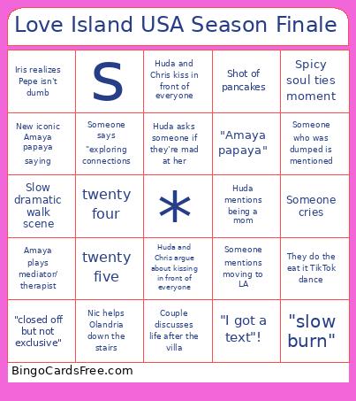 Love Island USA Season Finale Bingo
