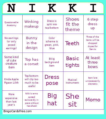 Love Nikki April Fool's Debut Bingo Card