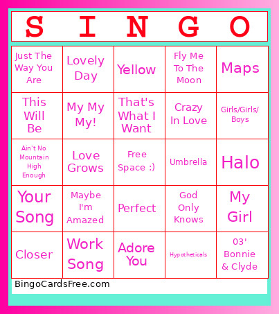 Love Singo Bingo Card