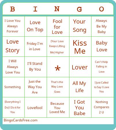 Love Song Bingo