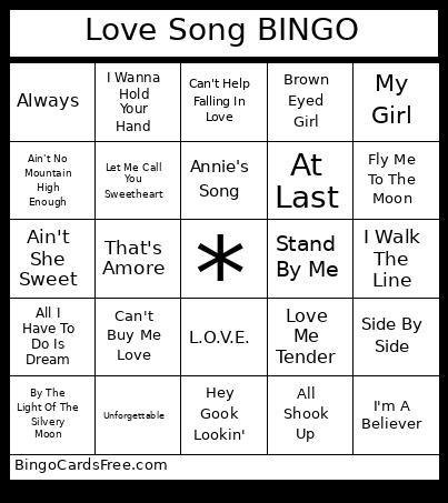 Love Song Bingo Card