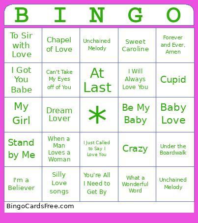 Love Song Bingo Card