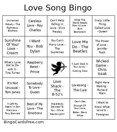 Love Song Bingo Card 2