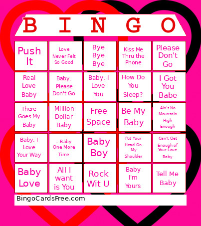 Love Song Bingo Card