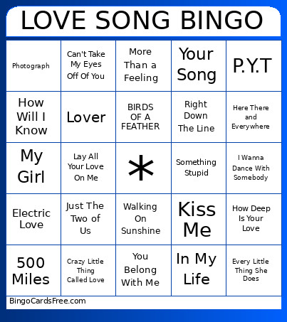LOVE SONG Bingo Card