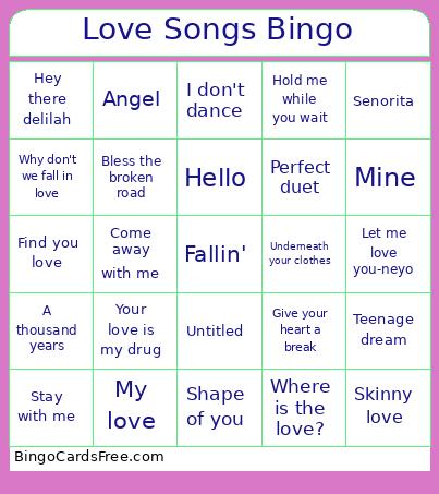 Love Songs Bingo