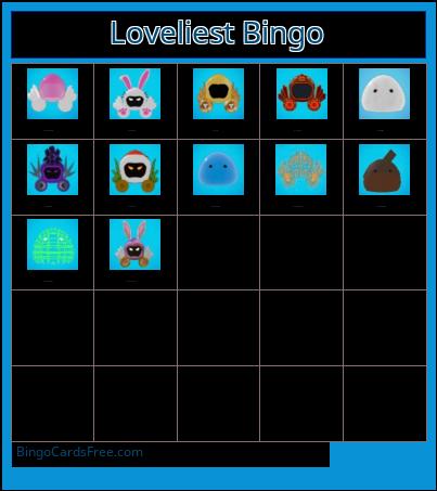 AZBINGO Cards Free Pdf Printable Game, Title: Loveliest Bingo