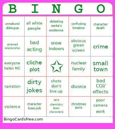 Low Budget Christmas Movie Bingo Card
