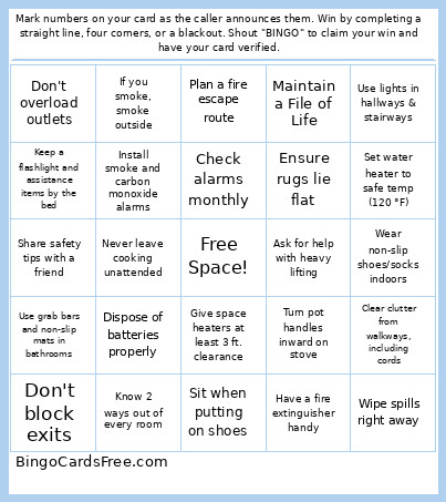 LSP Fire and Fall Safety Bingo Cards