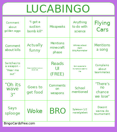 Luca Bingo Card