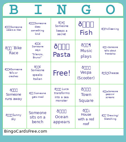 Luca Movie Bingo Card