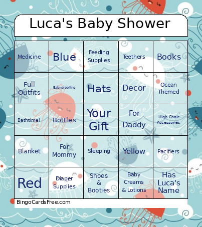 Lucas Color Baby Shower Bingo Card