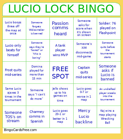 LUCIO LOCK Bingo Card