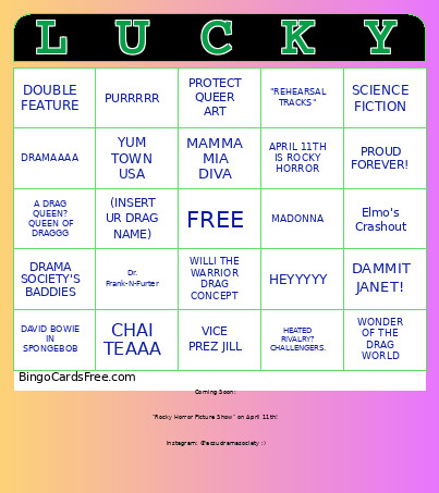Lucky Drama Queens Bingo Card