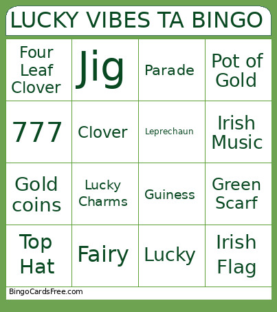 LUCKY VIBES TA Bingo Card