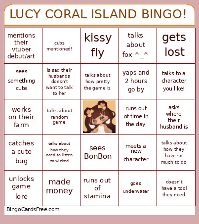 LUCY CORAL ISLAND ! Bingo Card