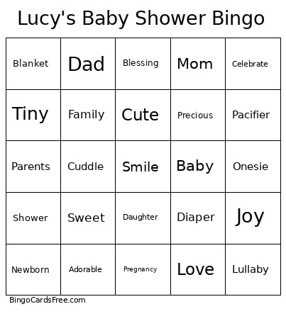 Lucy's Baby Shower Bingo Card
