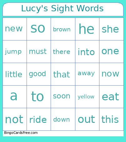 Lucy's Sight Words Bingo Card
