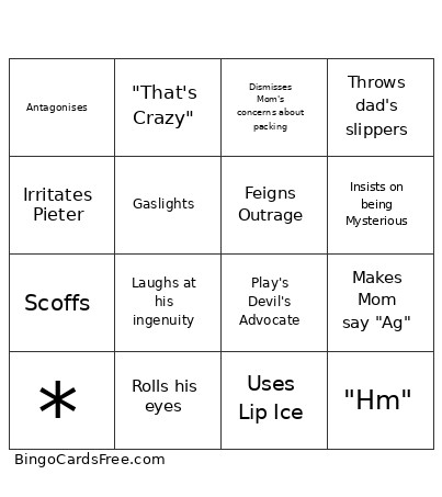 Luke Tendencies Bingo Card