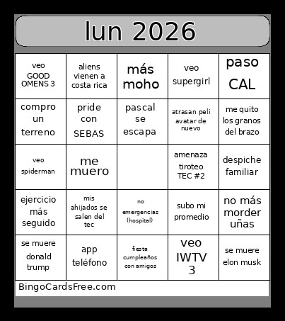 Lun 2026 Bingo Card