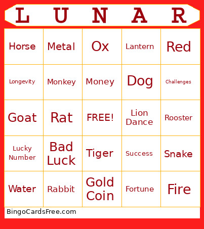 Lunar New Year Bingo Card