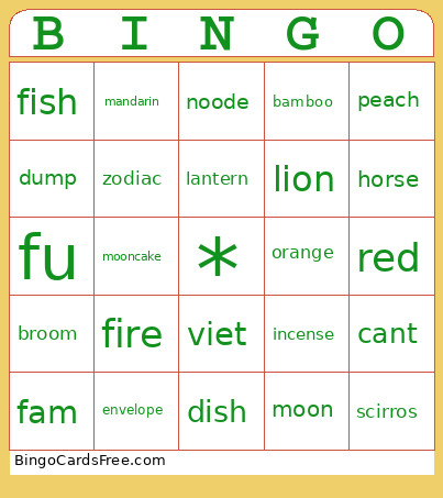 Lunar New Year Bingo Card