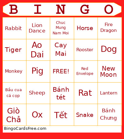 Lunar New Year Bingo Card