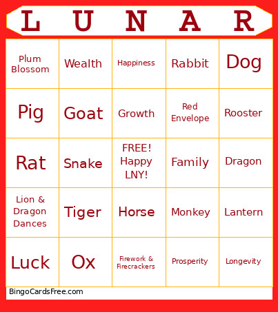 Lunar New Year Bingo Card