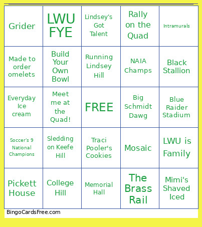 LWU Bingo Card