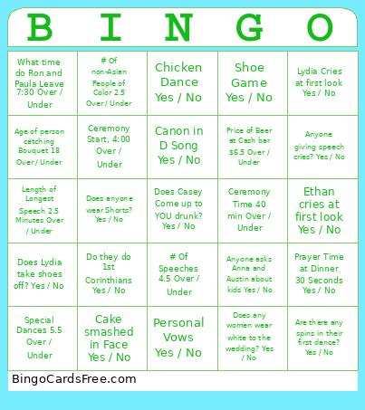 Lydia Wedding Bingo