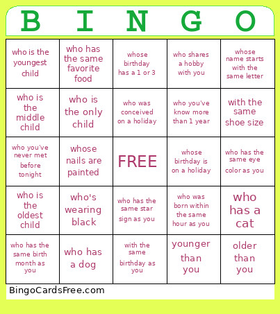 Lye Bingo Card