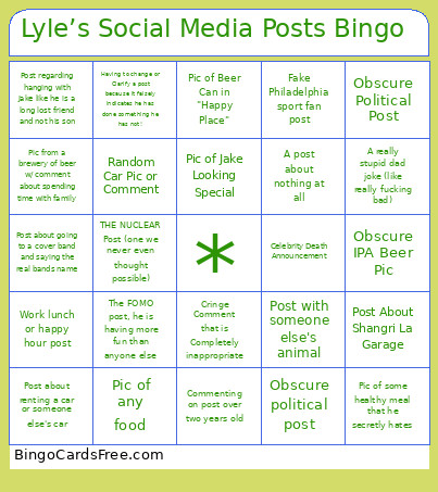 Lyle’s Social Media Posts Bingo Card