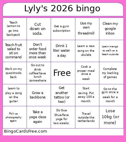 Lyly's 2026 Bingo Card