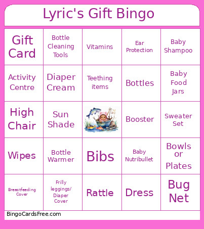Lyric's Gift Bingo Card