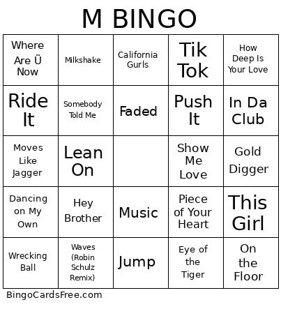 M Bingo Card