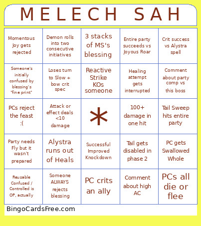 M E L E C H S A H Bingo Card