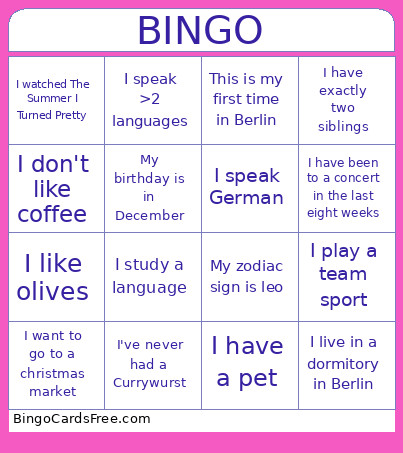 M&G Bingo Card