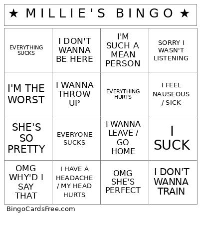 ★ M I L L I E ' S  B I N G O ★ Bingo
