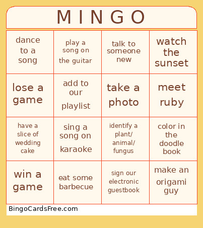 M I N G O Bingo Card