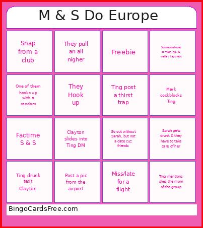 M & S Do Europe Bingo Card