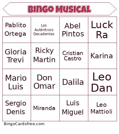 Música Latina  Bingo