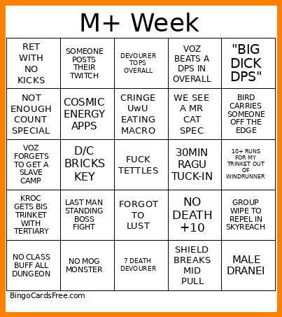 M+ Week Bingo Card